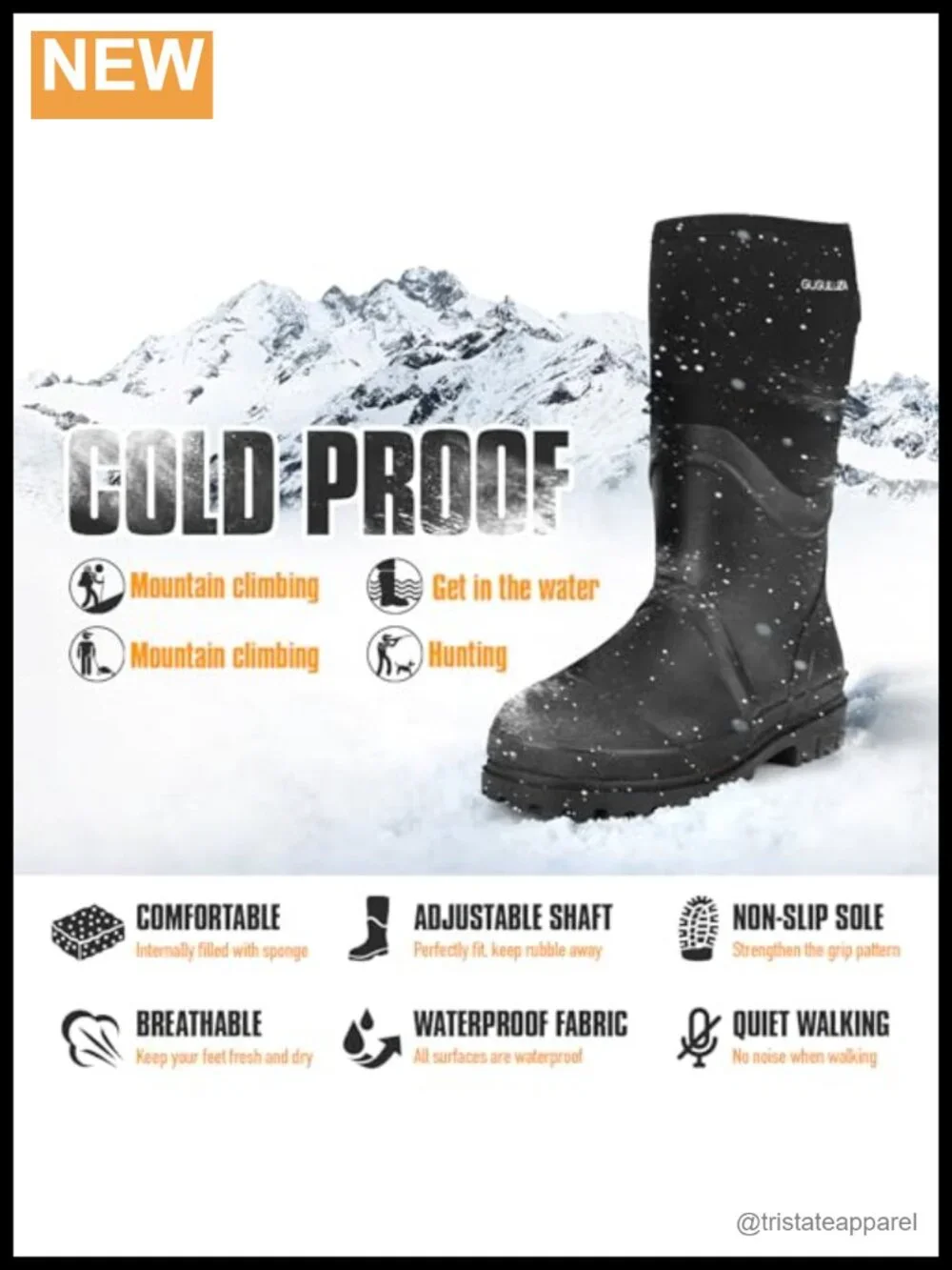 Men's Waterproof Hunting Boots, 6mm Neoprene Insulated Rubber Rain Boots